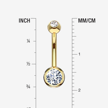 Detail View 1 of 14 Karat Gold Double Gem Ball Sparkle Basic Belly Button Ring-Clear Gem